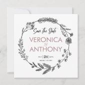 Invitation Simple Floral Enregistrer La Date QR Code Mariage (Devant)