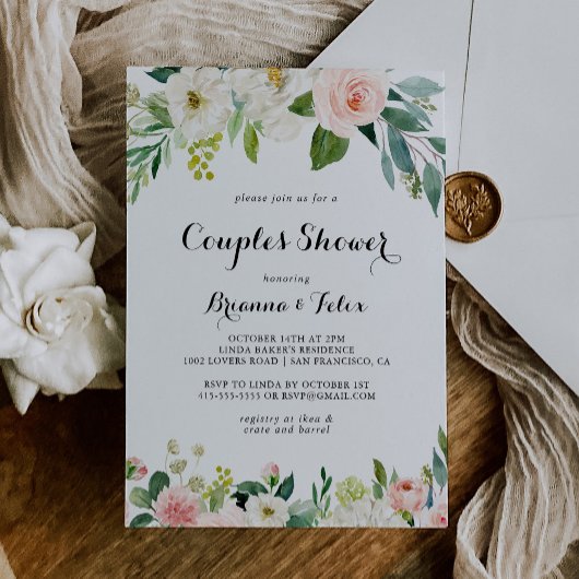 Invitation Simple Floral Green Calligraphie Couples Douche