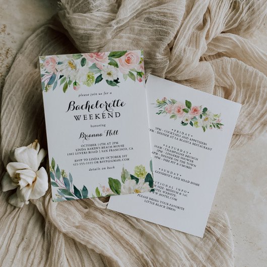Invitation Simple Floral Green Folid Week-end Bachelorette