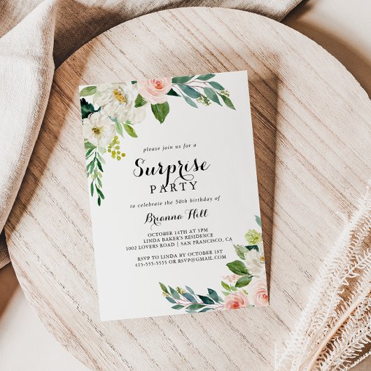 Invitation Simple Floral Green Folio Surprise Party