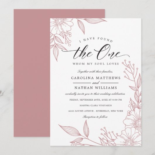 Invitation Simple Floral J'Ai Trouvé Celui | Mariage blanc (Devant / Derrière)
