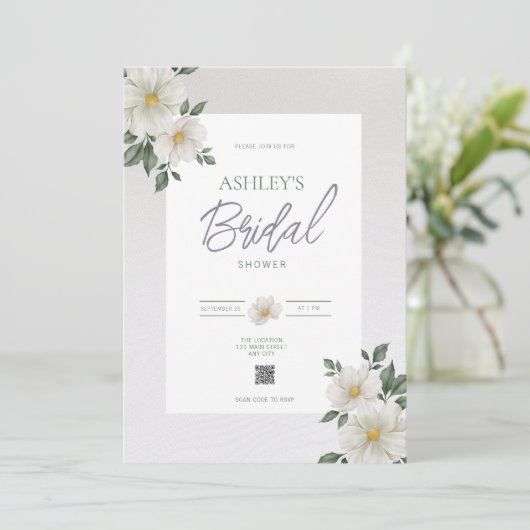 Invitation Simple Floral QR Code nuptiale de douche Invitatio (Debout devant)