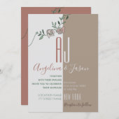 Invitation Simple Floral Rose Pâle Vert Terracotta Mariage (Devant / Derrière)