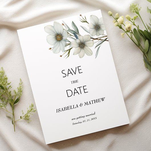 Invitation Simple floral Save the Date blanc menthe de printe