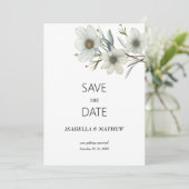 Invitation Simple floral Save the Date blanc menthe de printe (Debout devant)