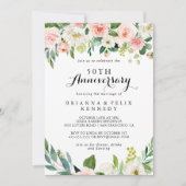 Invitation Simple Floral Vert 50e Anniversaire de Mariage (Devant)