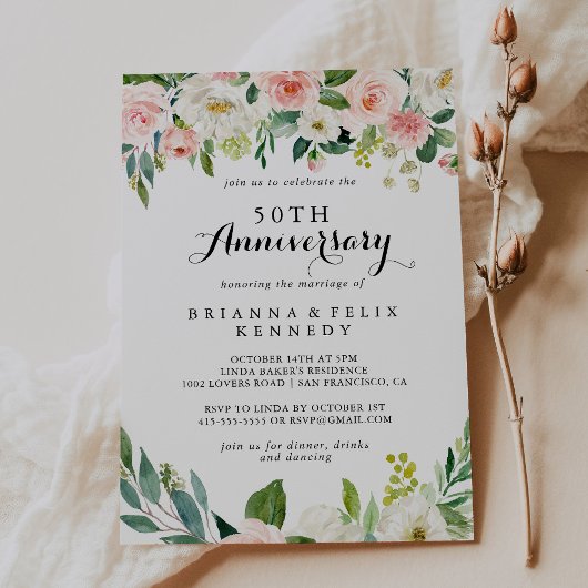 Invitation Simple Floral Vert 50e Anniversaire de Mariage