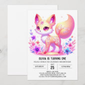Invitation Simple Forest Fox Pastel 1er anniversaire (Devant / Derrière)