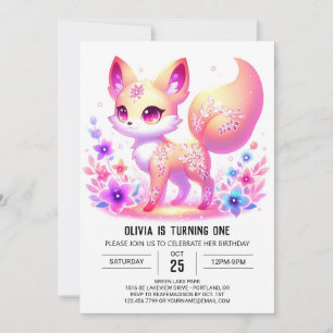 Invitation Simple Forest Fox Pastel 1er anniversaire
