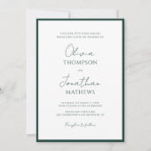 Invitation Simple Forest Green Border Script Code QR Mariage (Devant)