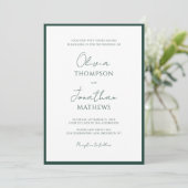 Invitation Simple Forest Green Border Script Code QR Mariage (Debout devant)