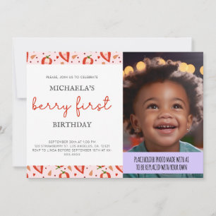 Invitation Simple Fun Photo Berry Premier Anniversaire