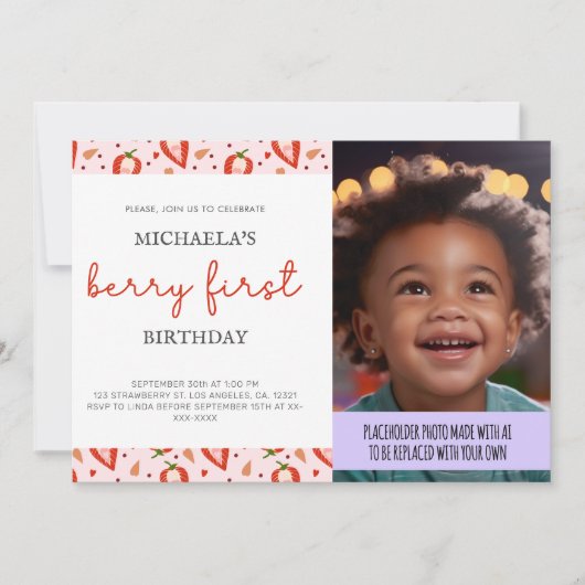 Invitation Simple Fun Photo Berry Premier Anniversaire (Devant)