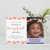 Invitation Simple Fun Photo Berry Premier Anniversaire (Debout devant)