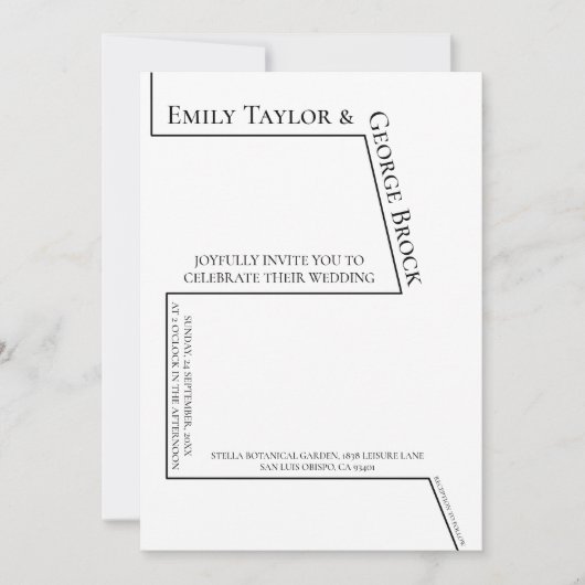Invitation Simple Funky Black and White Chart Mariage moderne (Devant)