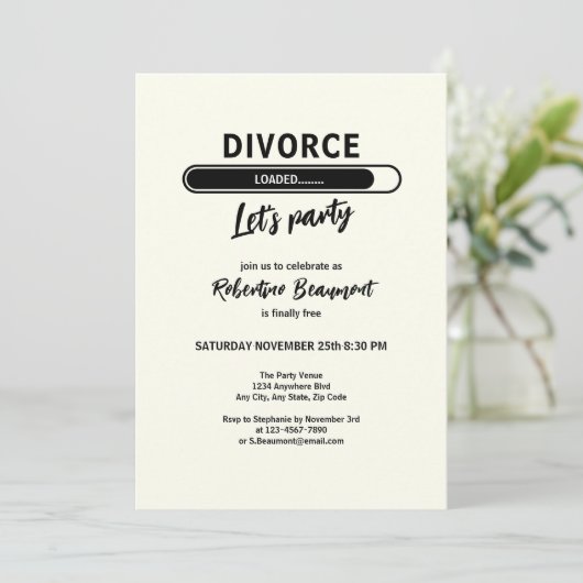 Invitation Simple Funny Divorce Loading Support Party (Debout devant)