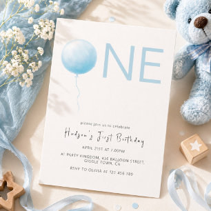Invitation Simple Garçon Anniversaire Premier Bleu Ballon Dou