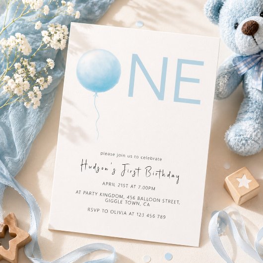 Invitation Simple Garçon Anniversaire Premier Bleu Ballon Dou