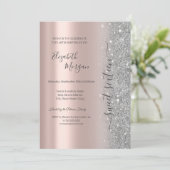 Invitation Simple Glitter Argent Rose Gold Douze Ans (Debout devant)