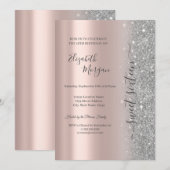 Invitation Simple Glitter Argent Rose Gold Douze Ans (Devant / Derrière)