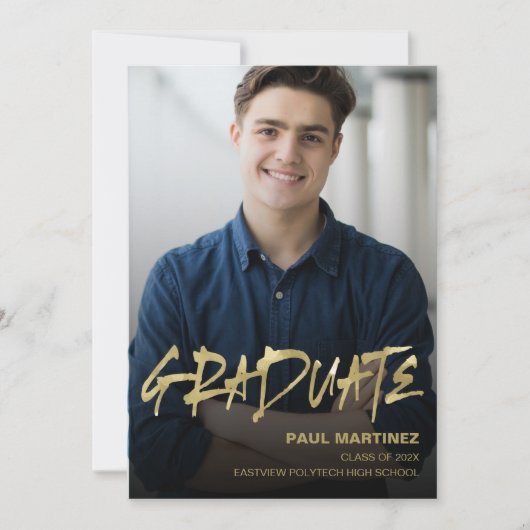 Invitation Simple Gold Black Photo Graduation Part (Devant)