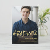 Invitation Simple Gold Black Photo Graduation Part (Debout devant)