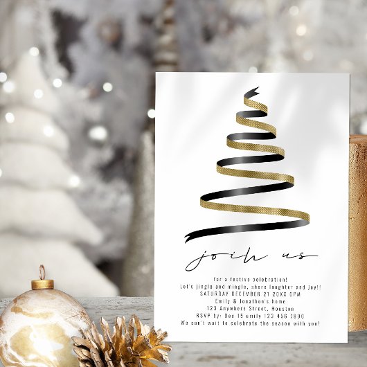 Invitation Simple Gold Black Tree fête de Noël