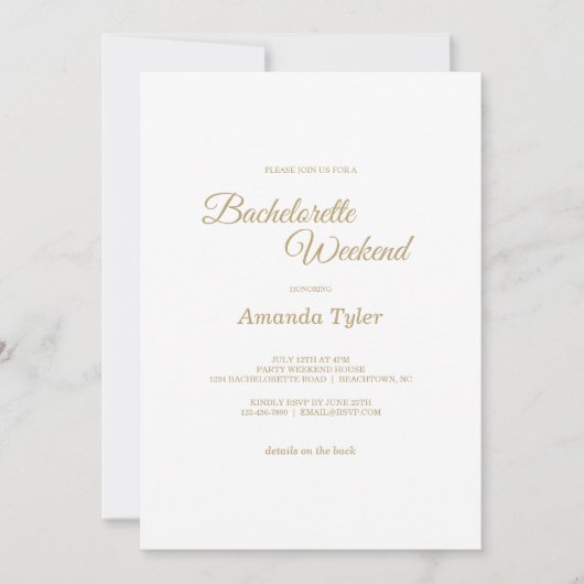 Invitation Simple Gold Calligraphy Bachelorette (Devant)