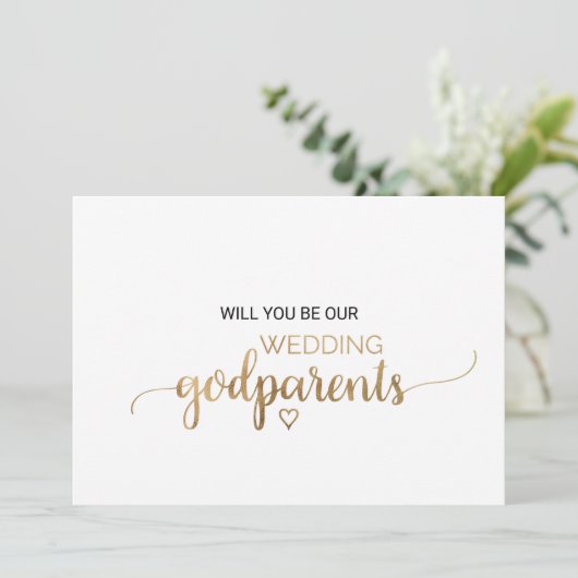 Invitation Simple Gold Calligraphy Mariage Godparent Proposit (Debout devant)