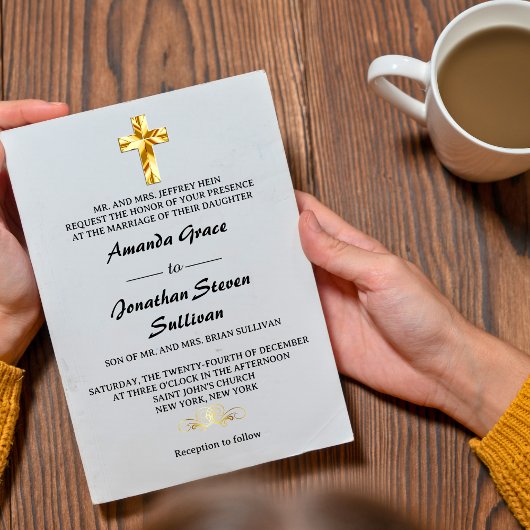 Invitation Simple Gold Christmas Eve Christian Cross Mariage