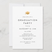 Invitation Simple Gold Grad Casquette Photo Double Graduation (Devant)