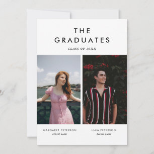 Invitation Simple Gold Grad Casquette Photo Double Graduation