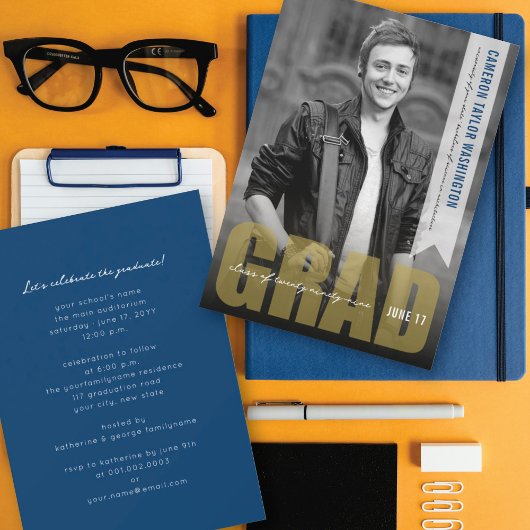 Invitation Simple Gold GRAD superposition moderne Graduation