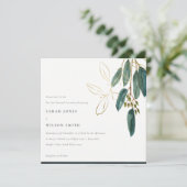 Invitation Simple Gold Green Eucalyptus Foliage Vow Renouvell (Debout devant)