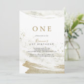 Invitation Simple Gold Minimaliste Première fête d'anniversai (Debout devant)