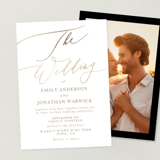 Invitation Simple Gold Modern Calligraphie Mariage photo