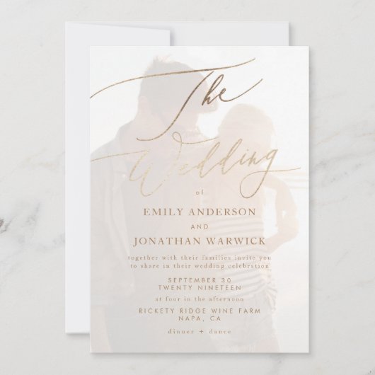 Invitation Simple Gold Modern Calligraphie Mariage photo (Devant)