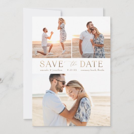 Invitation Simple Gold Multiphoto Enregistrer la date (Devant)