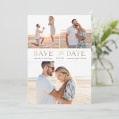 Invitation Simple Gold Multiphoto Enregistrer la date (Debout devant)