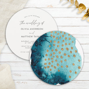 Invitation Simple Gold Navy Blue Elegant Mariage Aquarelle