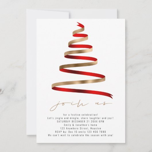 Invitation Simple Gold Red Tree fête de Noël (Devant)