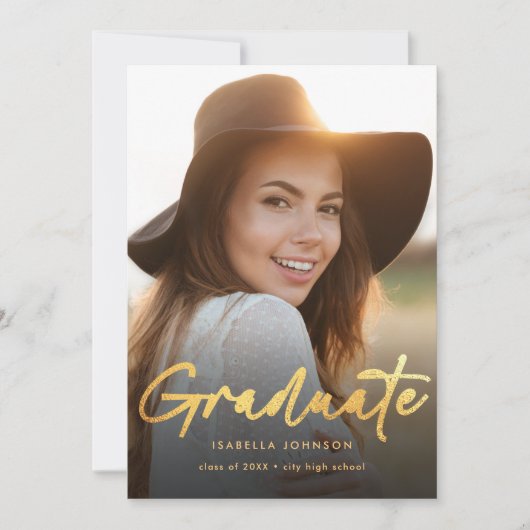 Invitation Simple Gold Script Photo Graduation Party (Devant)