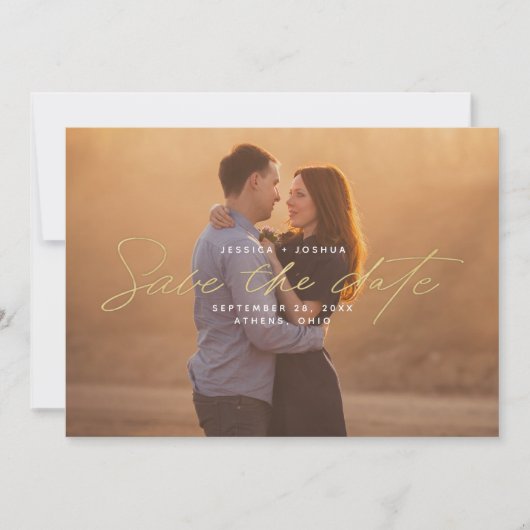 Invitation Simple Gold Script superposition photo Enregistrer (Devant)
