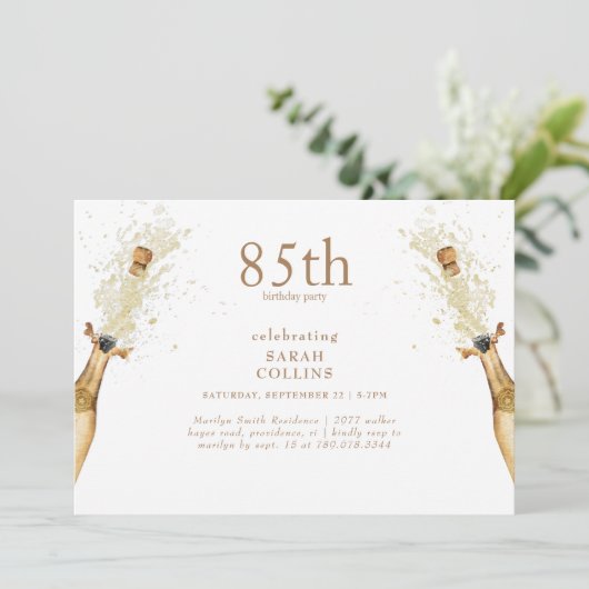 Invitation Simple Gold Text Champagne 85e fête d'anniversaire (Debout devant)