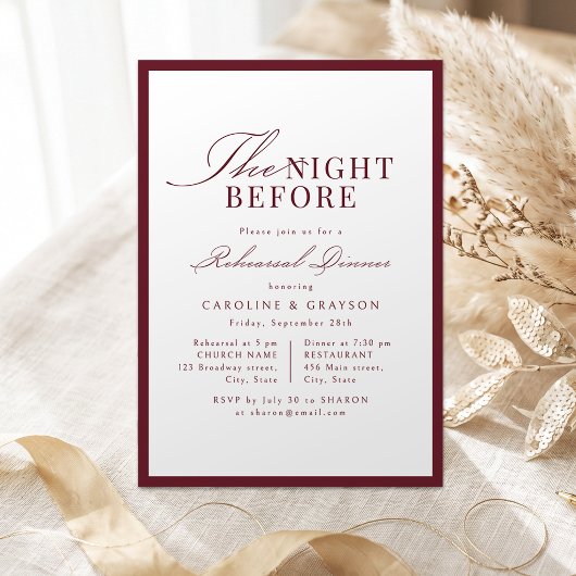 Invitation Simple Graceful Script Bourgogne La Nuit Avant