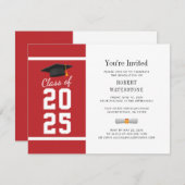 Invitation Simple Graduation 2023 Moderne Rouge Blanc (Devant / Derrière)