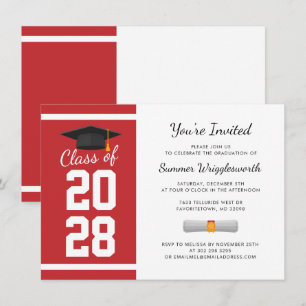 Invitation Simple Graduation 2024 Casquette Red White Grad Pa