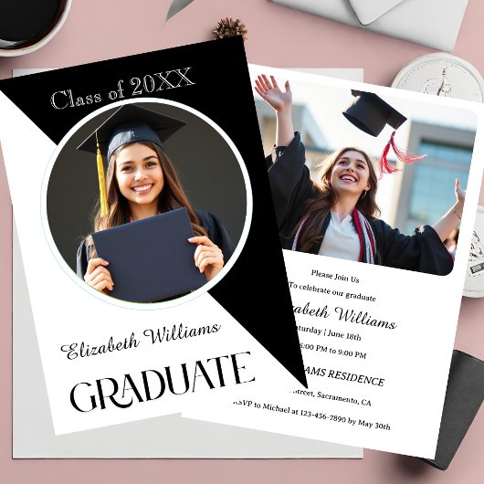 Invitation Simple Graduation Noir et Blanc