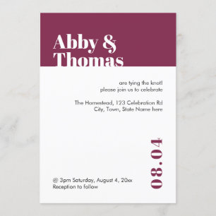 Invitation Simple Gras Moderne Minimaliste Rouge Bourgogne Ma