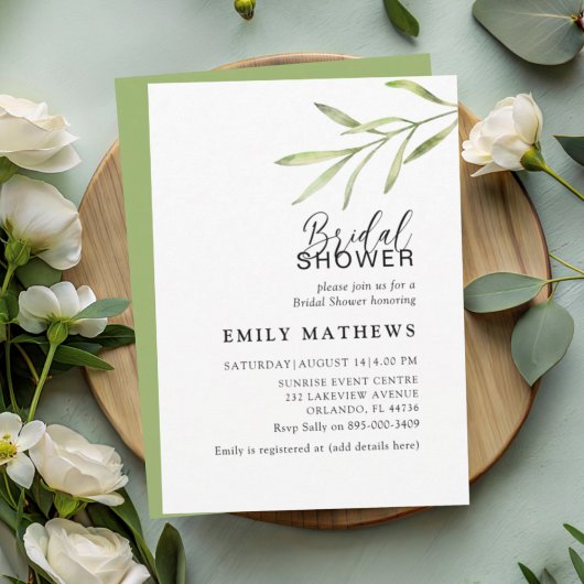 Invitation Simple Green Botanical Bridal Shower